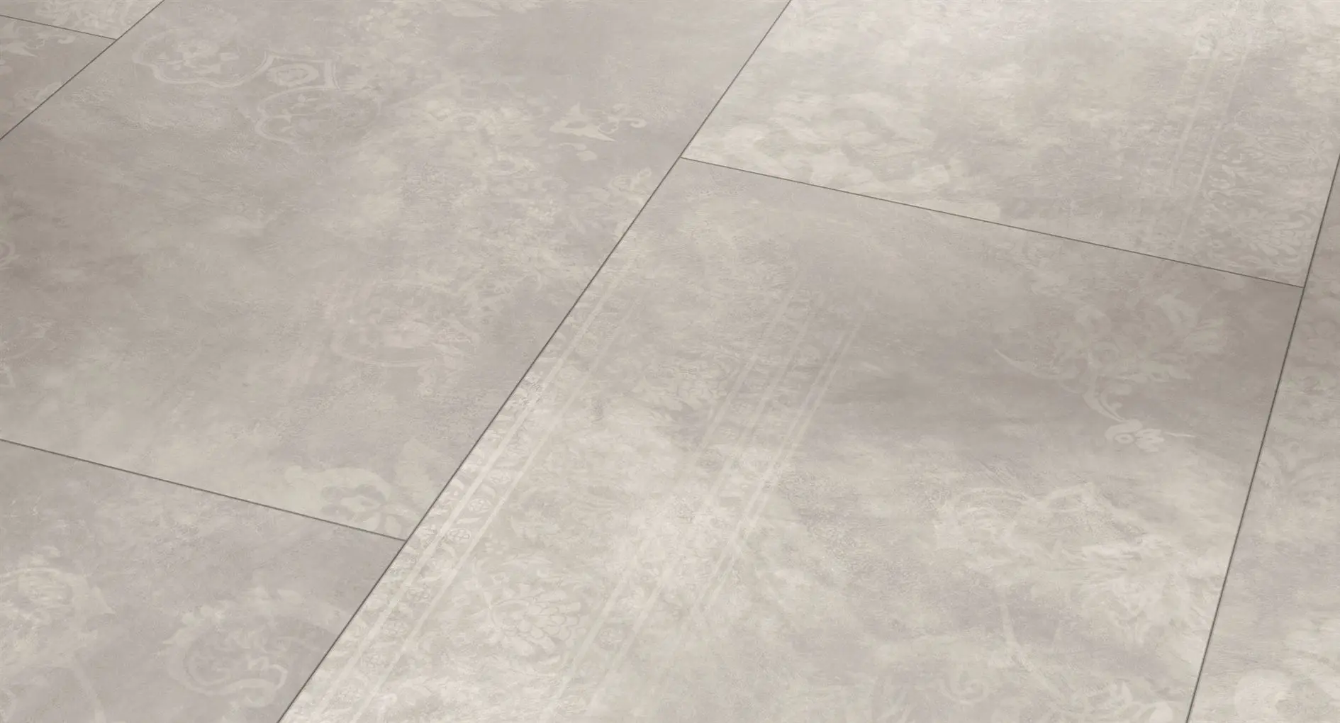 PVC vloeren - Parador-Modular-ONE-1743543-Beton-Ornament-Lichtgrijs-Tegeluitzicht-1