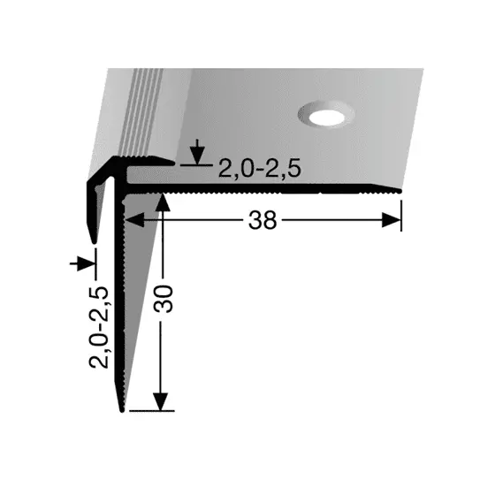 Aluminium profielen - Inschuif-trapneusprofiel-tot-2,5mm-PVC-brons-65404-2